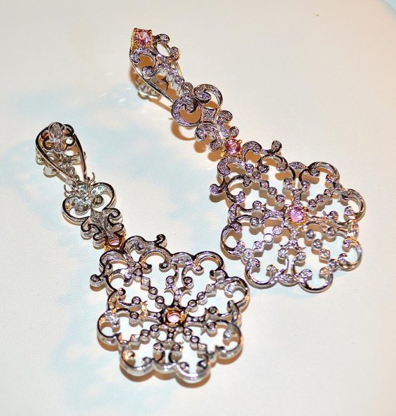 Certified Natural 12.84CTS VS G Diamond Pink Sapphire 18K Solid Gold Necklace Earrings Set