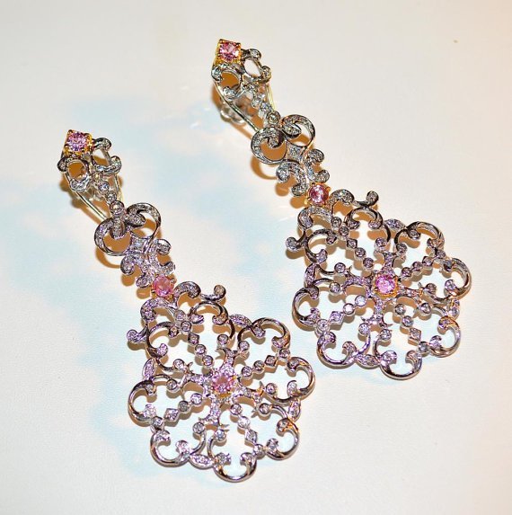 Certified Natural 12.84CTS VS G Diamond Pink Sapphire 18K Solid Gold Necklace Earrings Set
