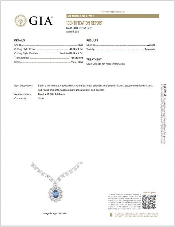 GIA Certified 26.9CTS VS F Diamond Tanzanite 18K Solid Gold Collar Riviera Pendant Necklace