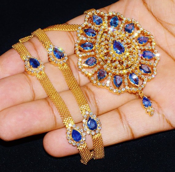 Certified Natural 19.3CTS VVS F Diamond Sapphire 18K Solid Gold Pendant Brooch Necklace