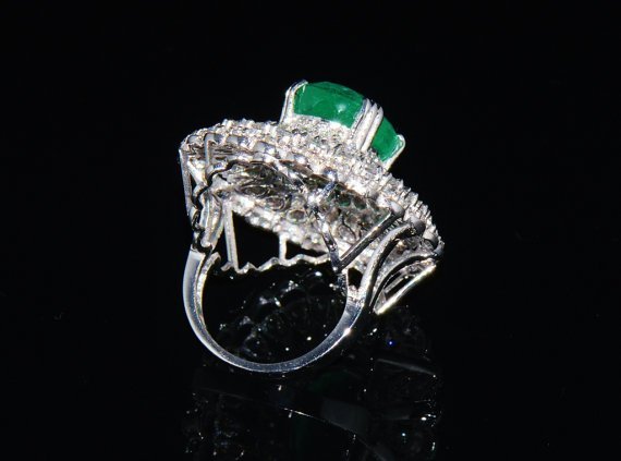 GIA Certified Natural 13.1CTS Colombian Emerald VS F Diamond 18K Solid Gold Cocktail Dome Ring