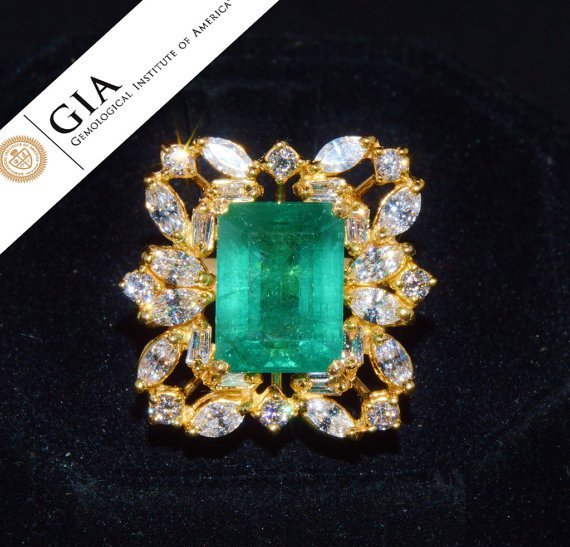 GIA Certified Natural 9CTS VS F Diamond Emerald 18K Solid Gold Dinner Ring