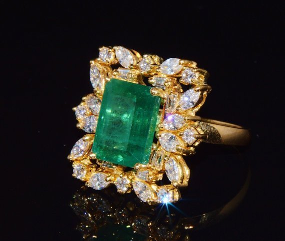 GIA Certified Natural 9CTS VS F Diamond Emerald 18K Solid Gold Dinner Ring