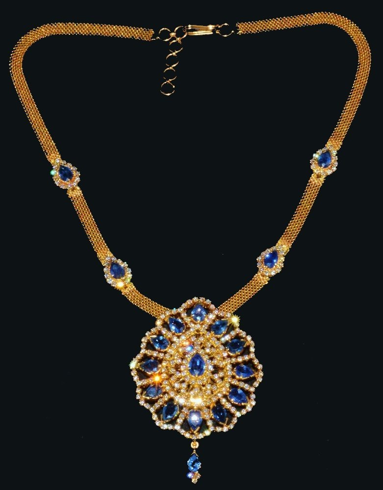 Certified Natural 19.3CTS VVS F Diamond Sapphire 18K Solid Gold Pendant Brooch Necklace