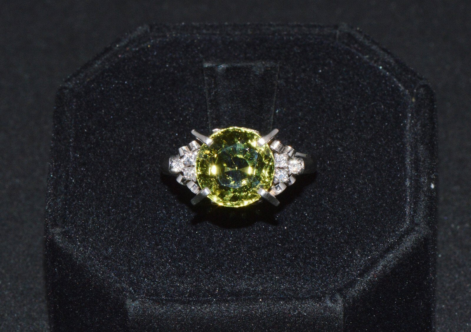 Certified Natural 3.74Cts VS Diamond Peridot Solid Platinum Dinner Cocktail Ring