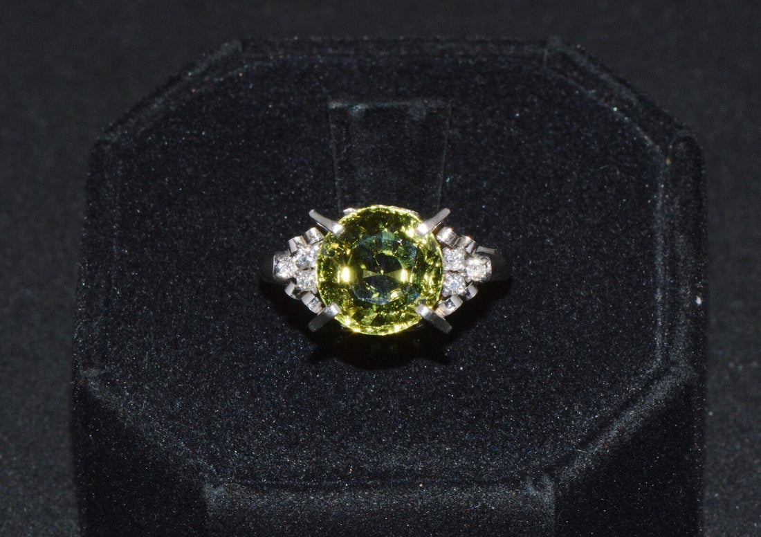 Certified Natural 3.74Cts VS Diamond Peridot Solid Platinum Dinner Cocktail Ring