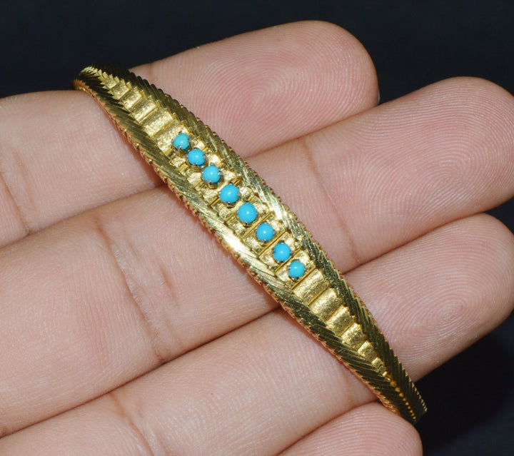 Vintage Solid 18K Gold & Natural Persian Turquoise Bracelet