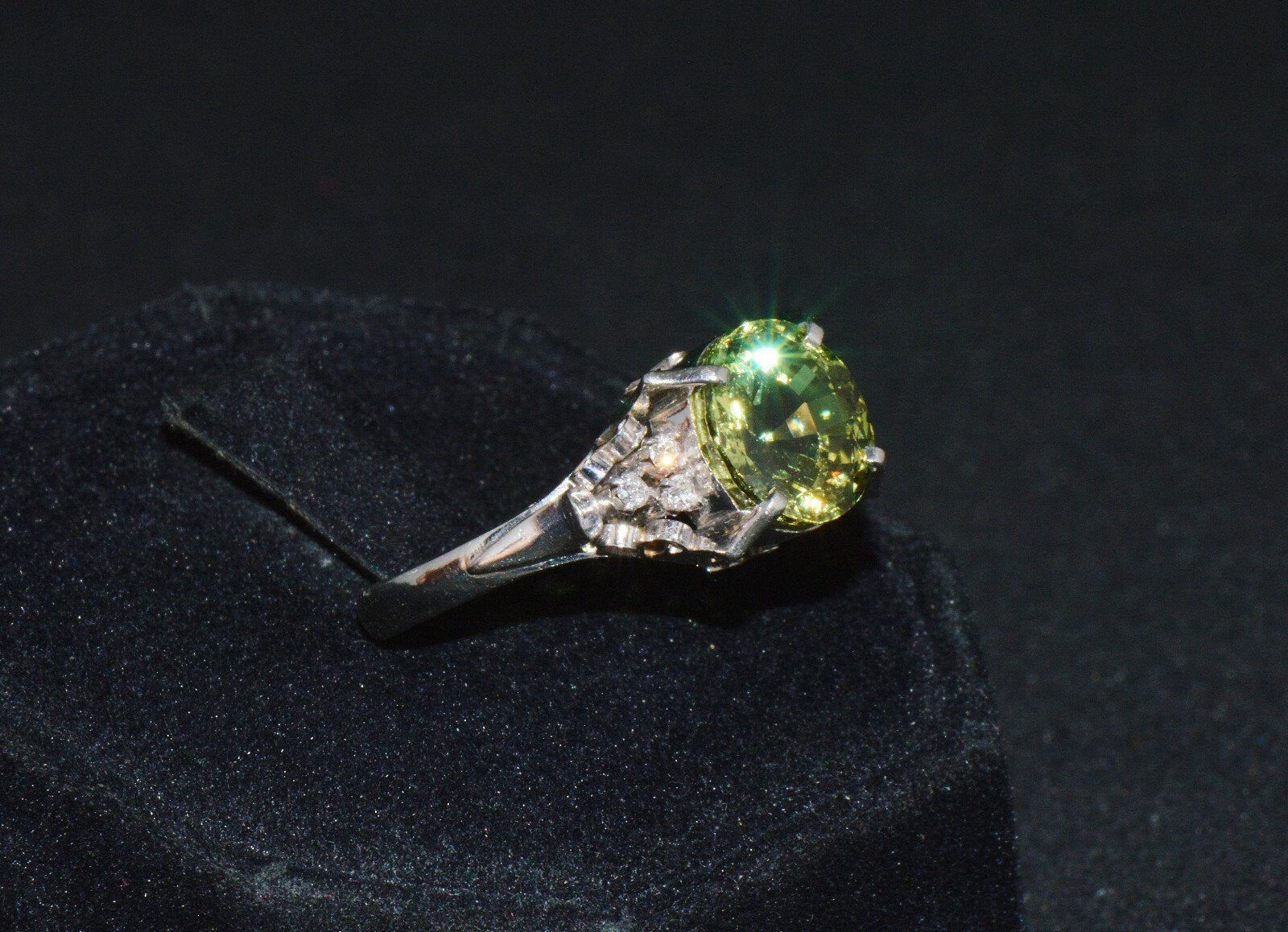 Certified Natural 3.74Cts VS Diamond Peridot Solid Platinum Dinner Cocktail Ring