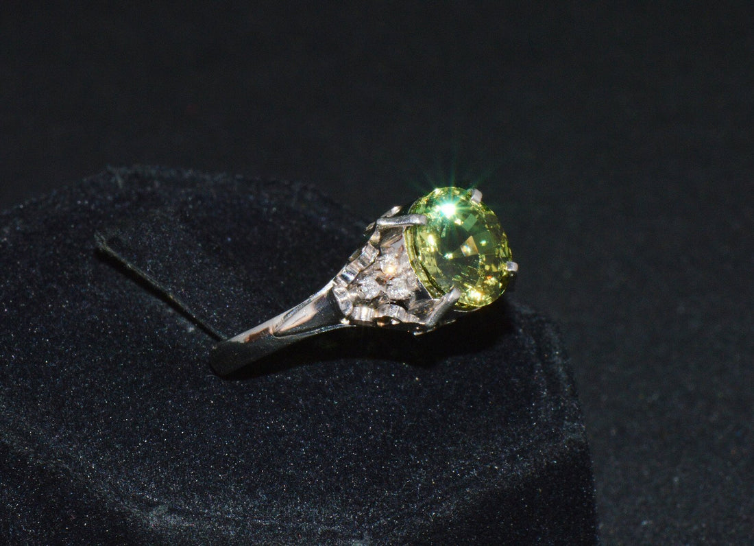 Certified Natural 3.74Cts VS Diamond Peridot Solid Platinum Dinner Cocktail Ring