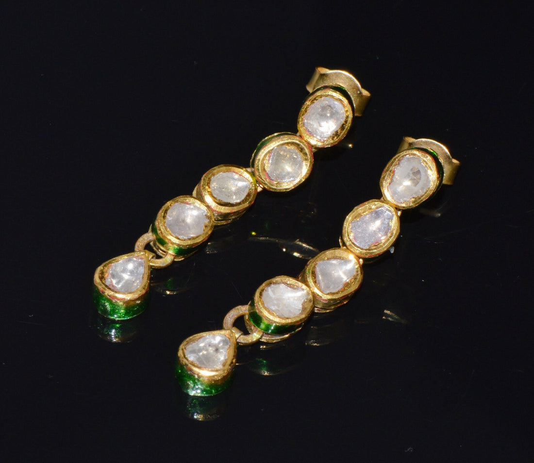 Estate 22K 18K Solid Gold 1.8CTS Diamond Enamel Earrings