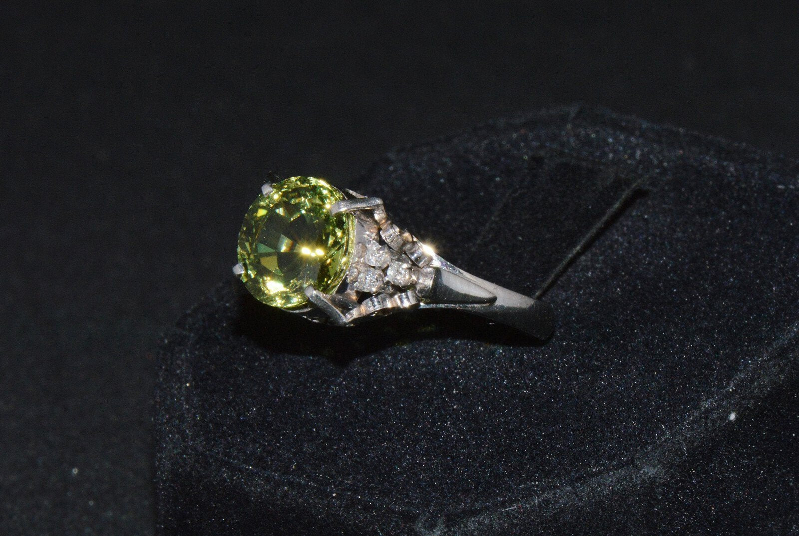 Certified Natural 3.74Cts VS Diamond Peridot Solid Platinum Dinner Cocktail Ring