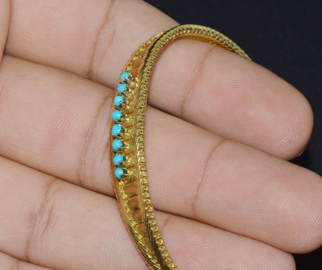 Vintage Solid 18K Gold & Natural Persian Turquoise Bracelet