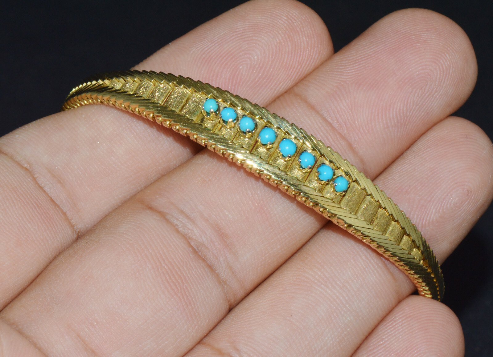 Vintage Solid 18K Gold & Natural Persian Turquoise Bracelet