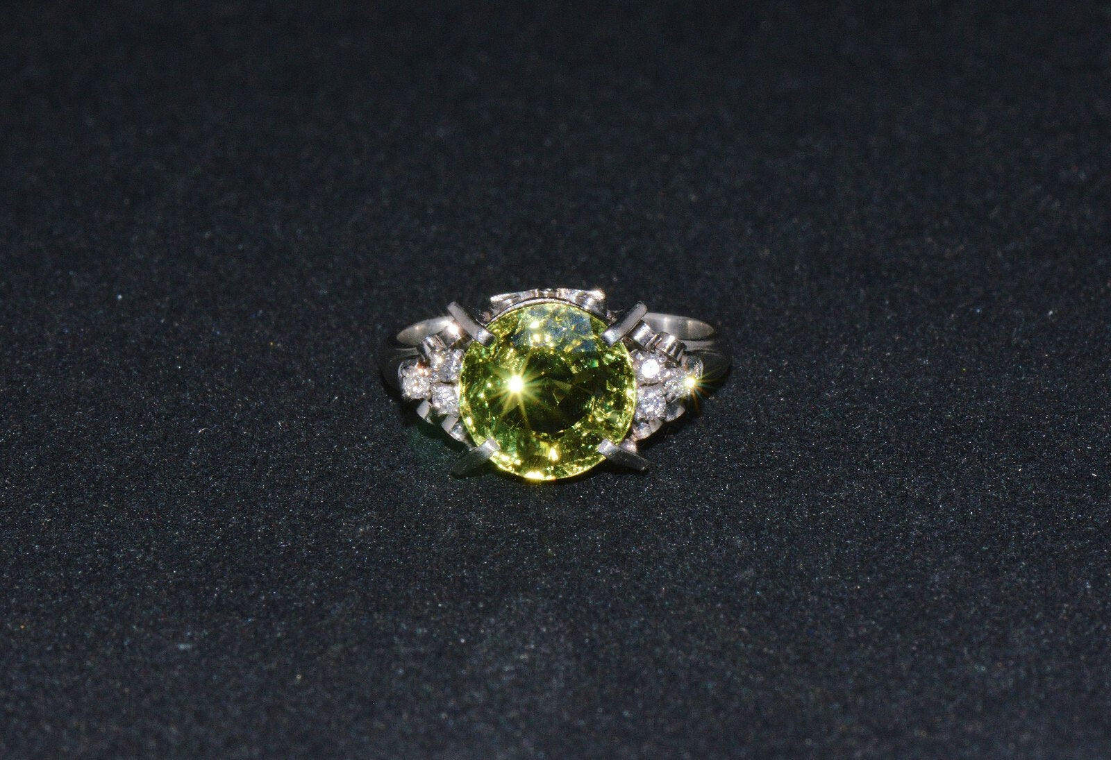 Certified Natural 3.74Cts VS Diamond Peridot Solid Platinum Dinner Cocktail Ring