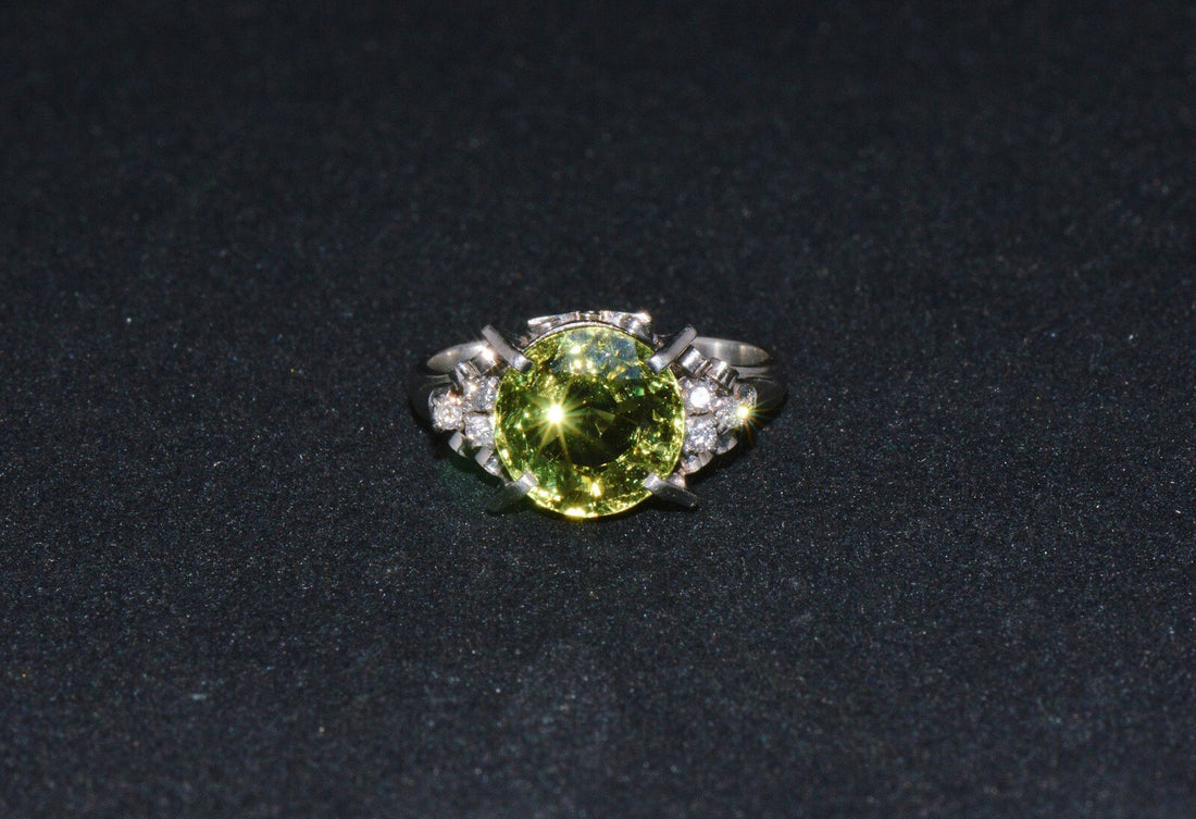 Certified Natural 3.74Cts VS Diamond Peridot Solid Platinum Dinner Cocktail Ring