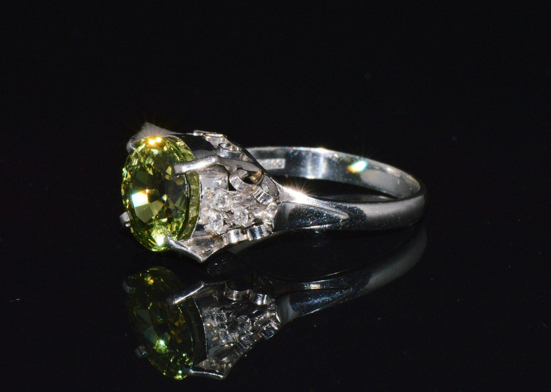 Certified Natural 3.74Cts VS Diamond Peridot Solid Platinum Dinner Cocktail Ring