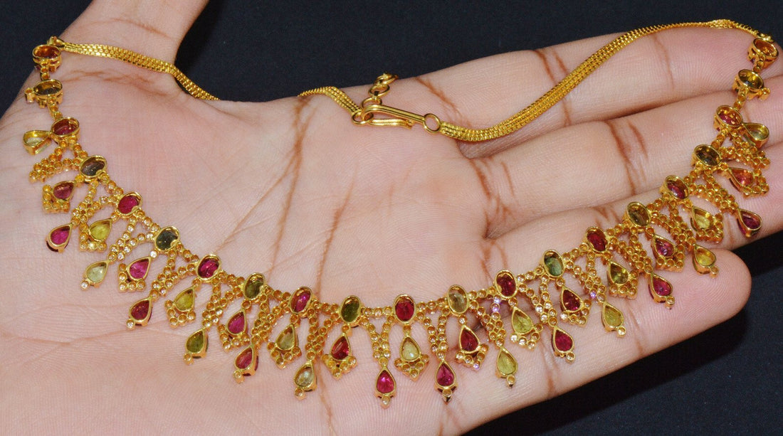 Certified Natural 26.2CTS VS G Diamond Tourmaline 18K Solid Gold Cocktail Necklace