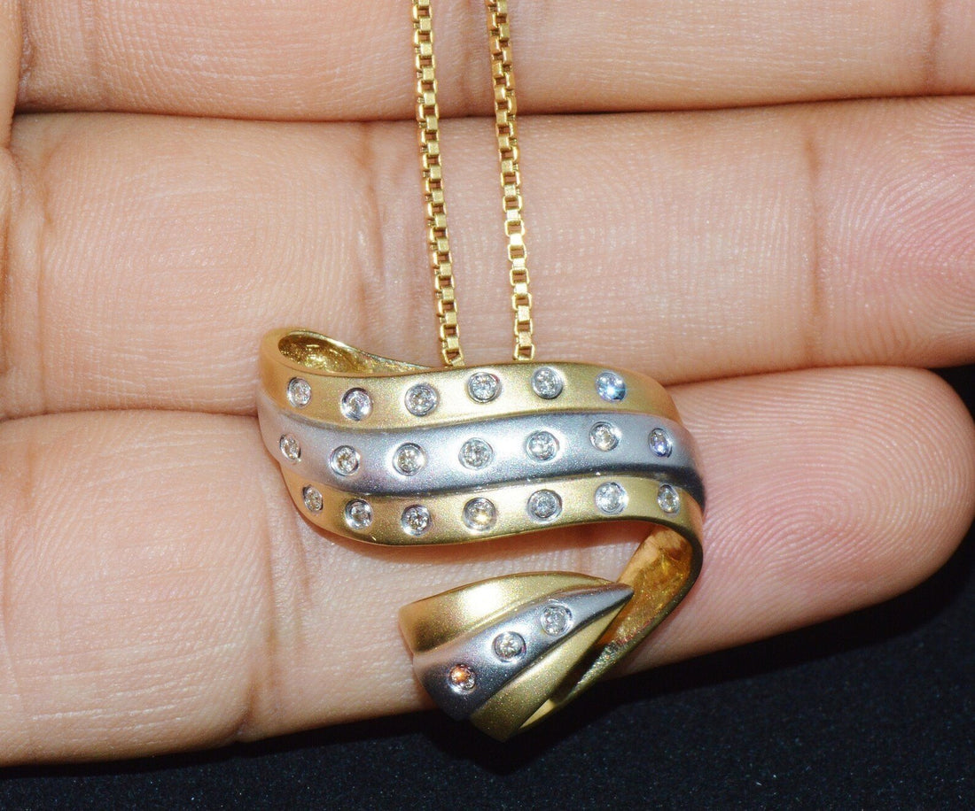 Vintage Natural 0.23CTS Diamond 14K Solid Gold Slide Pendant