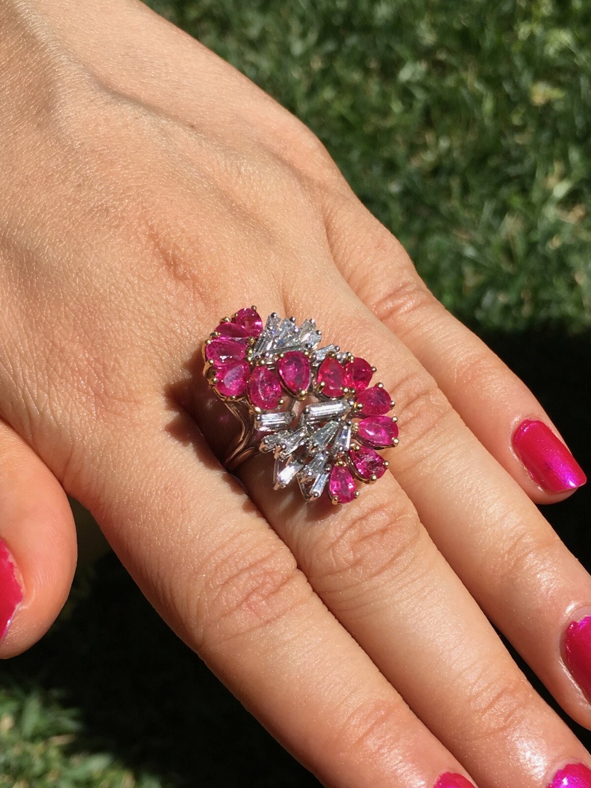 Certified Natural 8.76CTS VVS G Diamond Ruby 18K Solid Gold Cocktail Ring
