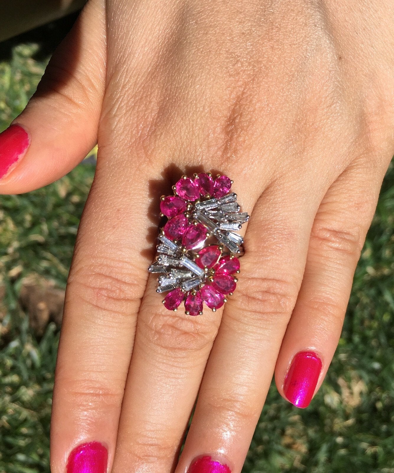 Certified Natural 8.76CTS VVS G Diamond Ruby 18K Solid Gold Cocktail Ring