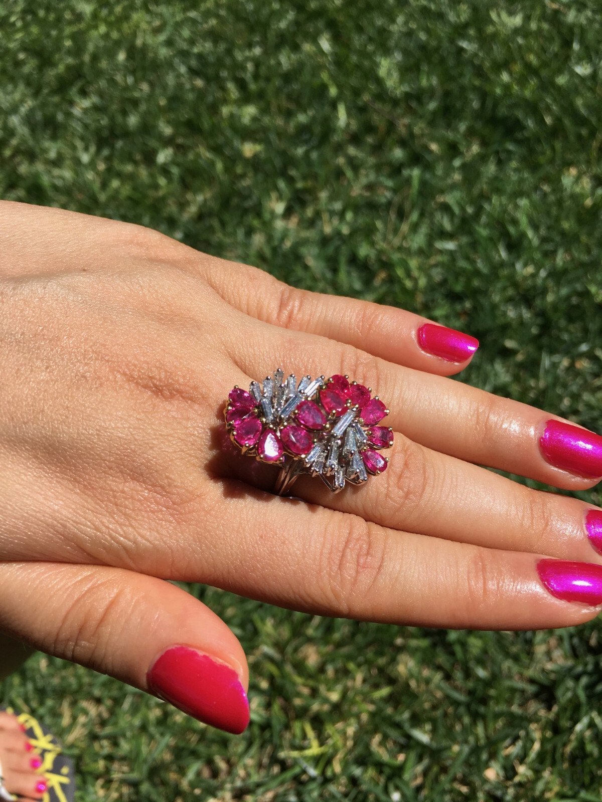Certified Natural 8.76CTS VVS G Diamond Ruby 18K Solid Gold Cocktail Ring
