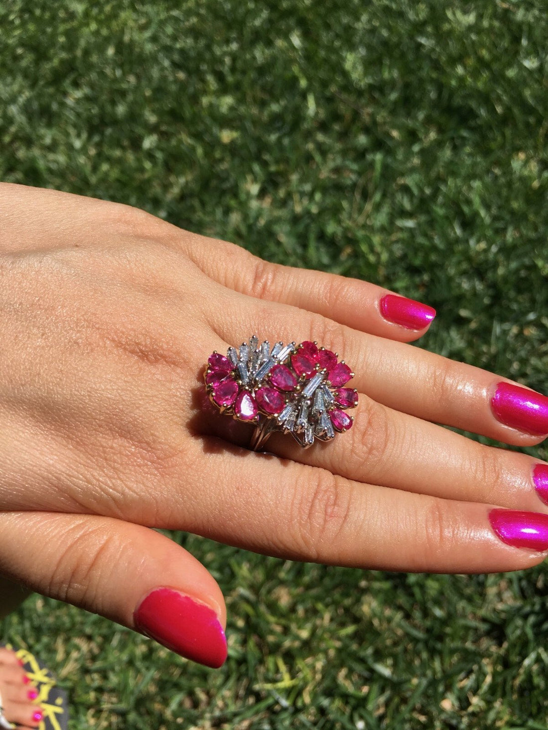 Certified Natural 8.76CTS VVS G Diamond Ruby 18K Solid Gold Cocktail Ring