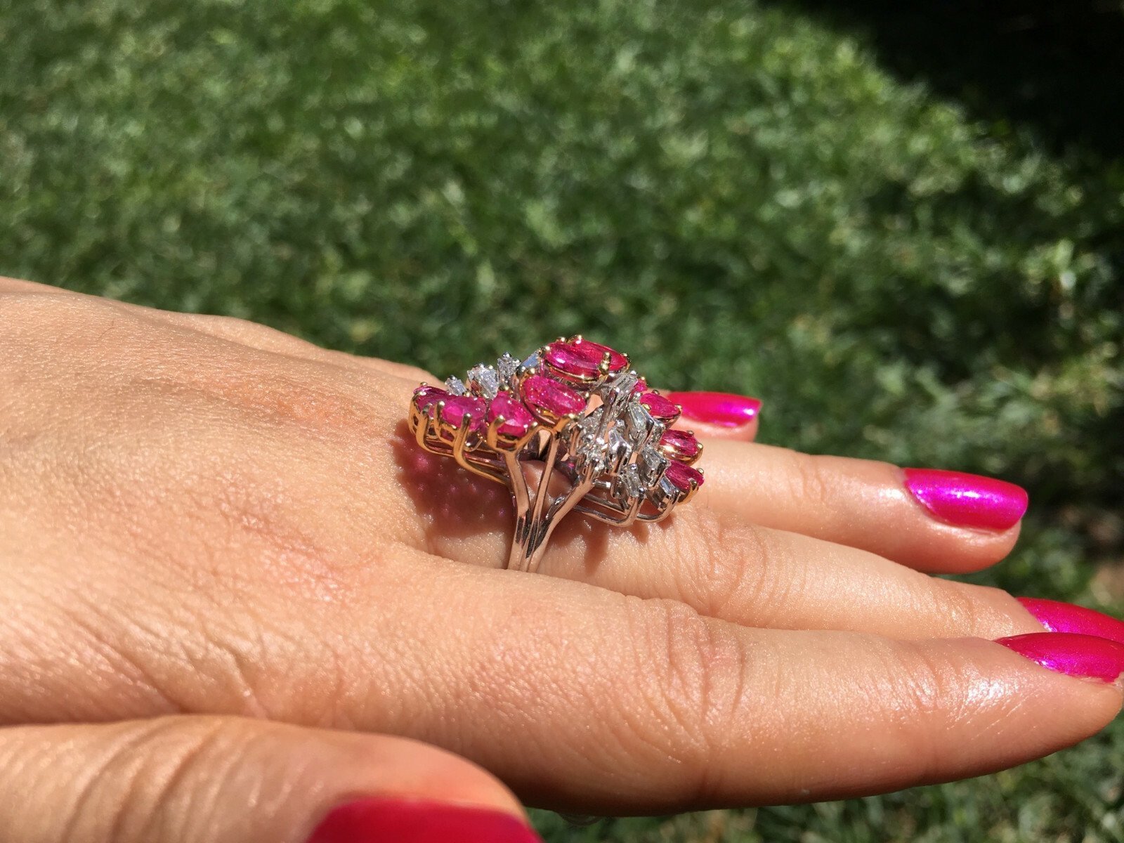 Certified Natural 8.76CTS VVS G Diamond Ruby 18K Solid Gold Cocktail Ring
