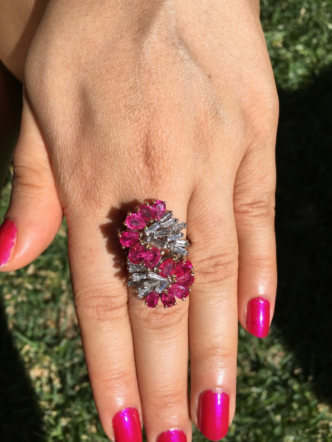 Certified Natural 8.76CTS VVS G Diamond Ruby 18K Solid Gold Cocktail Ring