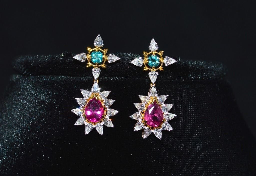 Certified Natural 18.6CTS VS F Diamond Tourmaline 18K Solid Gold Necklace Earrings Set