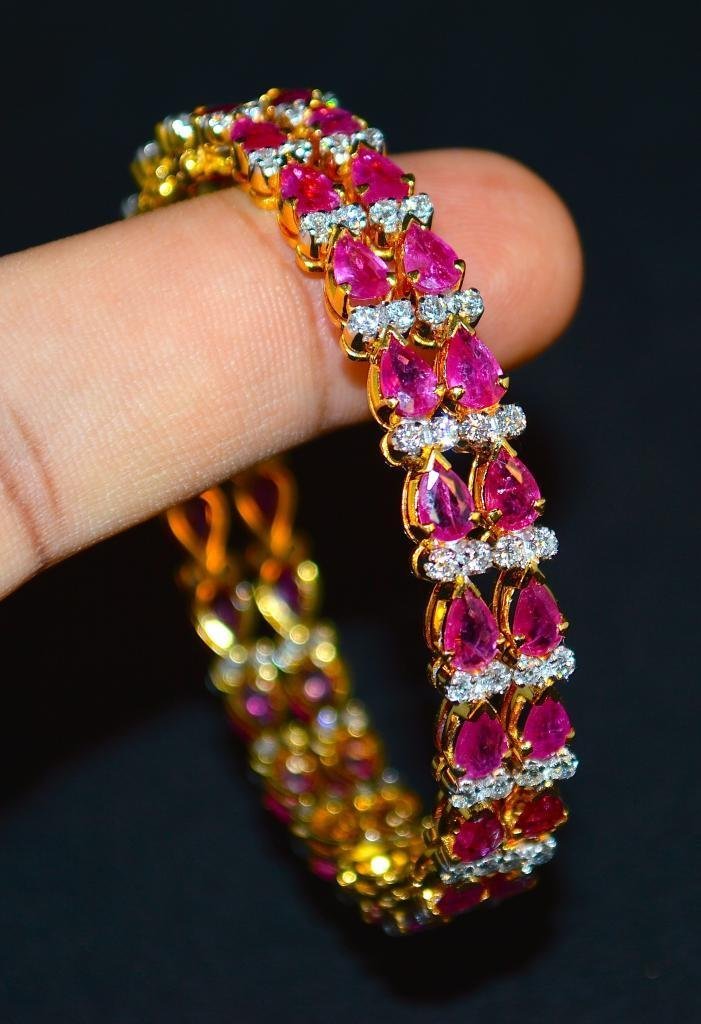 Certified Natural 10.35CTS VS F Diamond Ruby 18K Solid Gold Stackable Single Bangle
