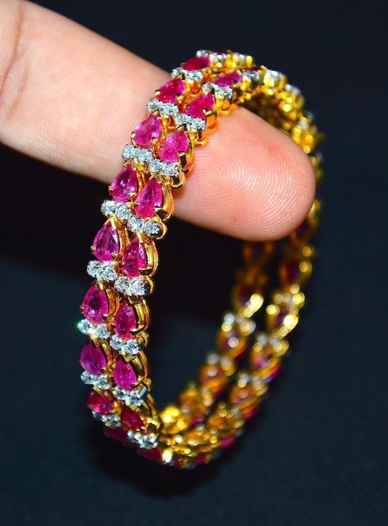 Certified Natural 10.35CTS VS F Diamond Ruby 18K Solid Gold Stackable Single Bangle