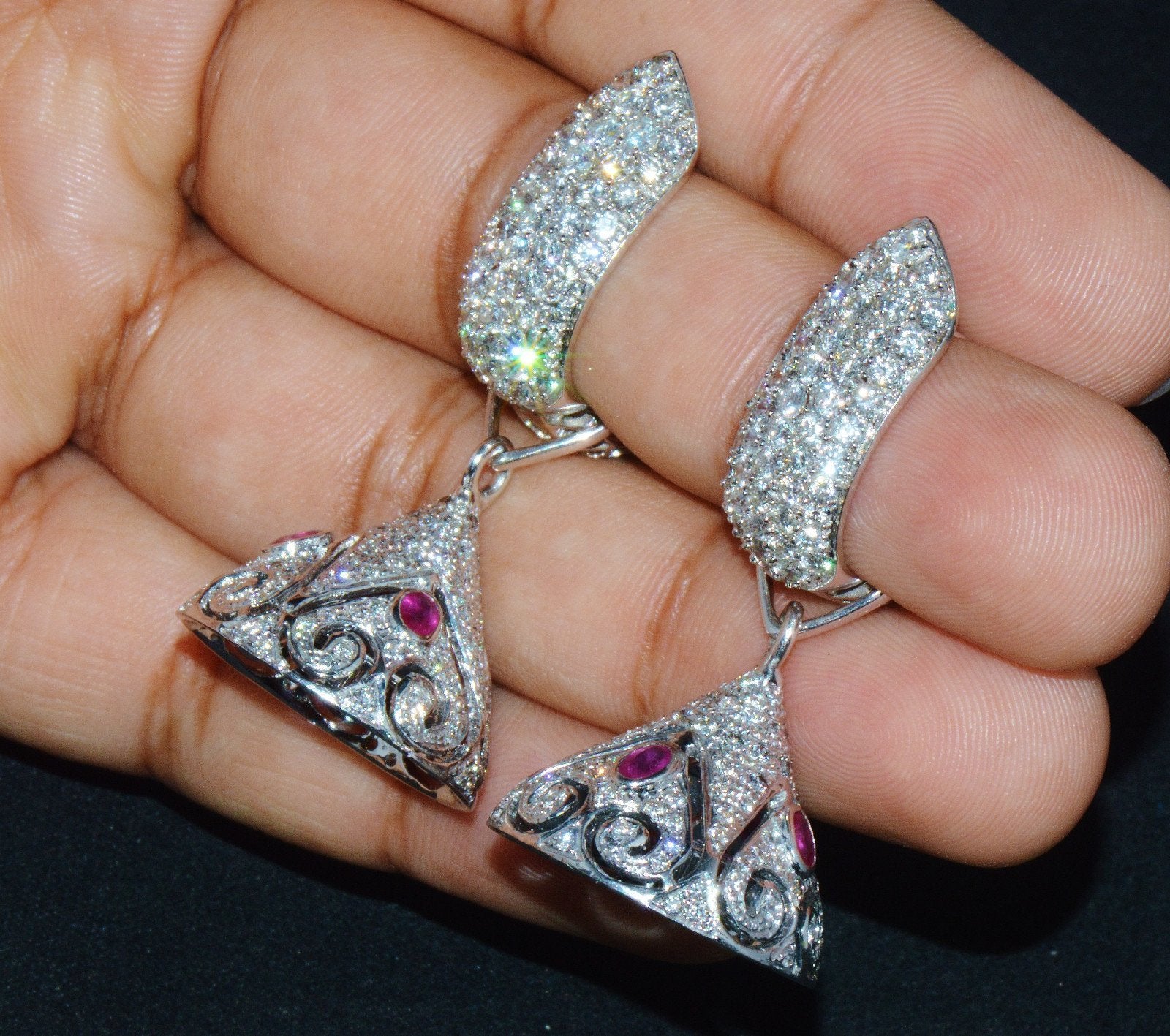 Certified Natural 117.6Cts VS F Diamond Ruby 18K Solid Gold 3-IN-1 Chandelier Dangle Cluster Earrings