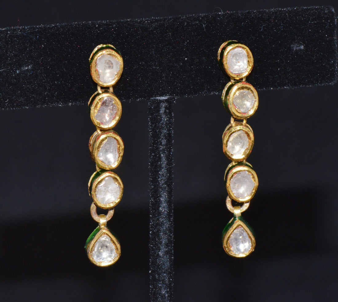 Estate 22K 18K Solid Gold 1.8CTS Diamond Enamel Earrings