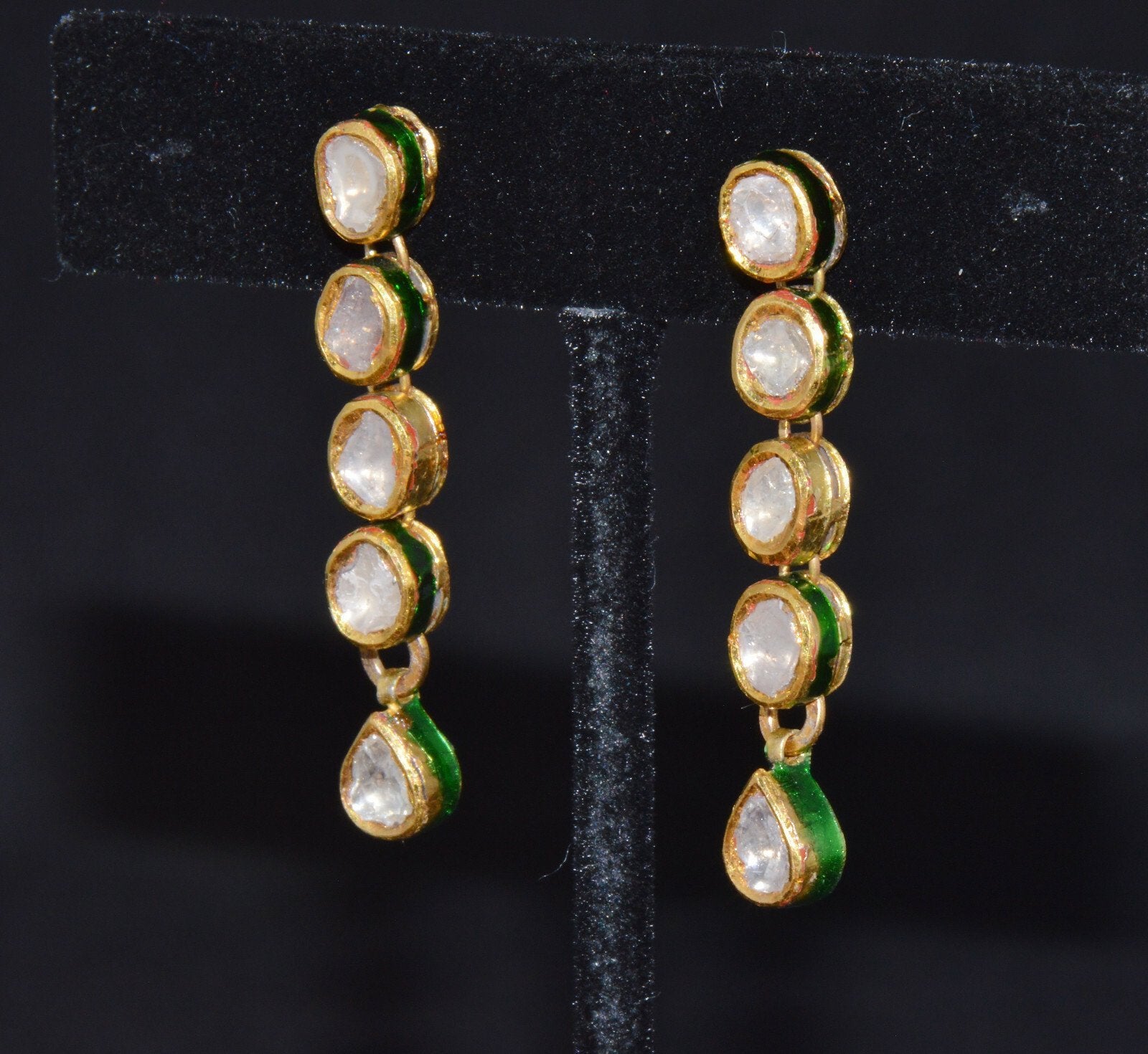 Estate 22K 18K Solid Gold 1.8CTS Diamond Enamel Earrings