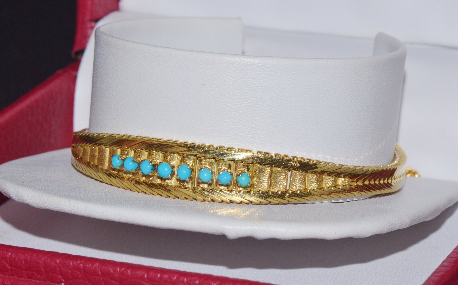 Vintage Solid 18K Gold & Natural Persian Turquoise Bracelet