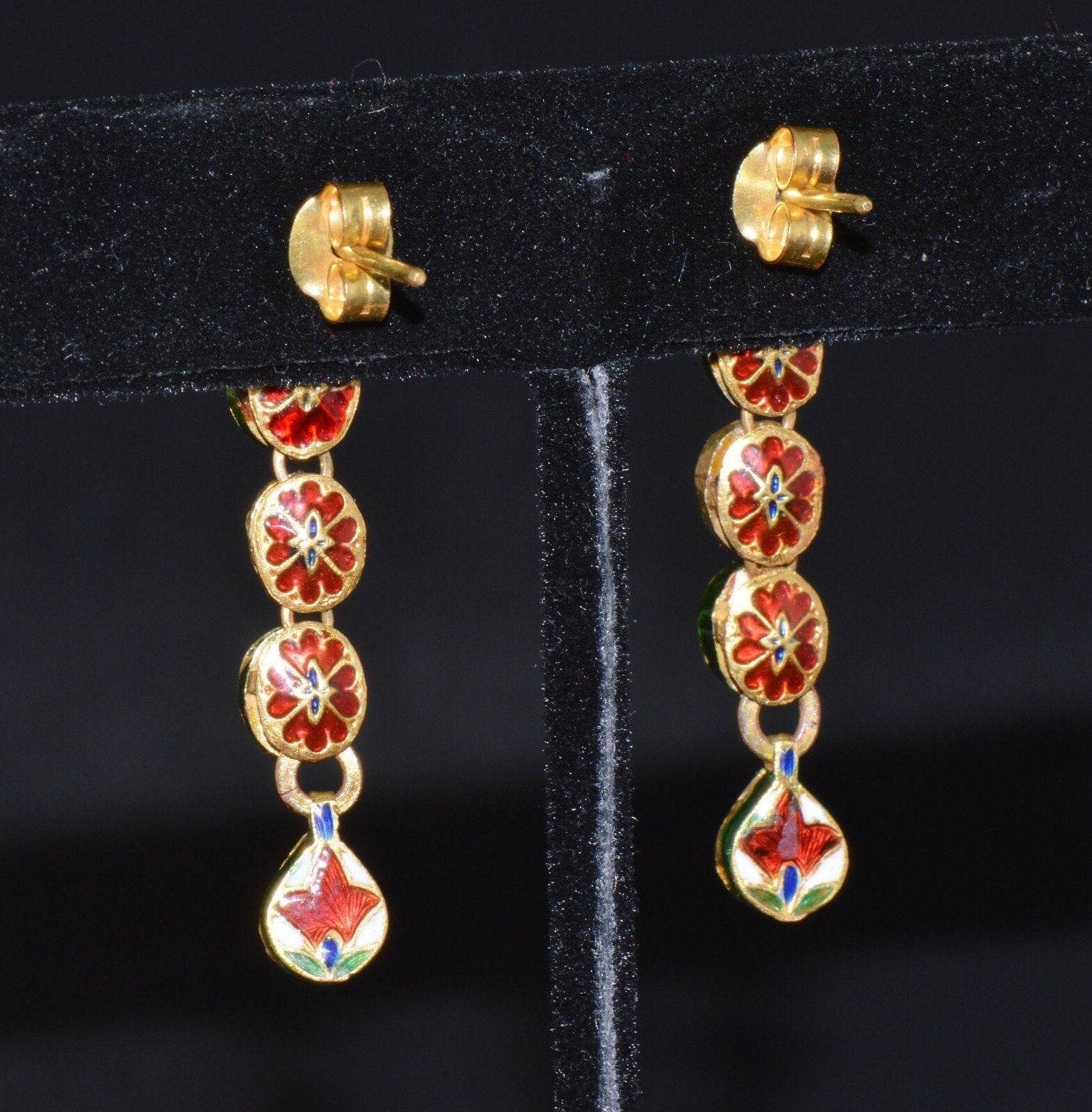 Estate 22K 18K Solid Gold 1.8CTS Diamond Enamel Earrings