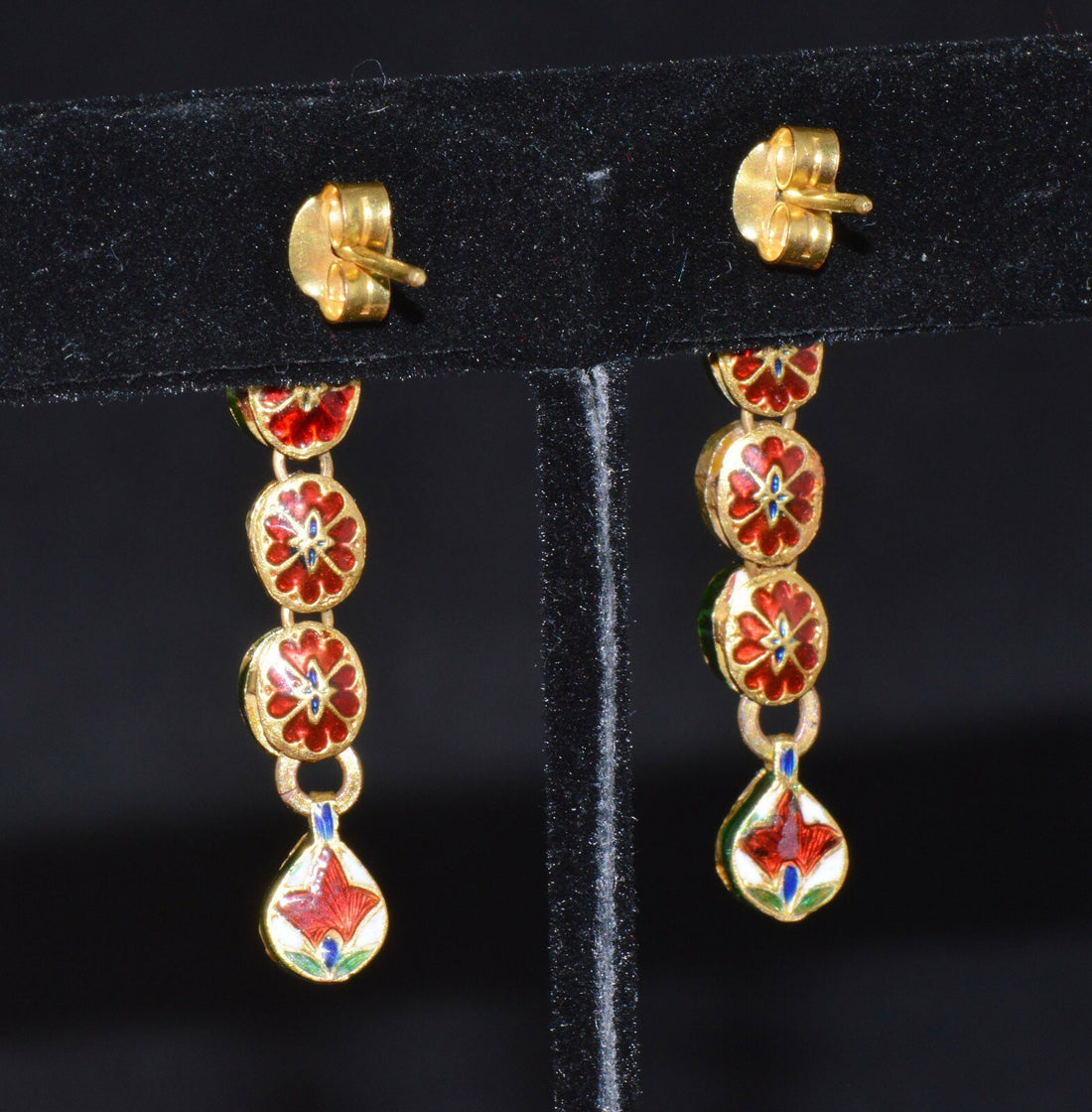 Estate 22K 18K Solid Gold 1.8CTS Diamond Enamel Earrings