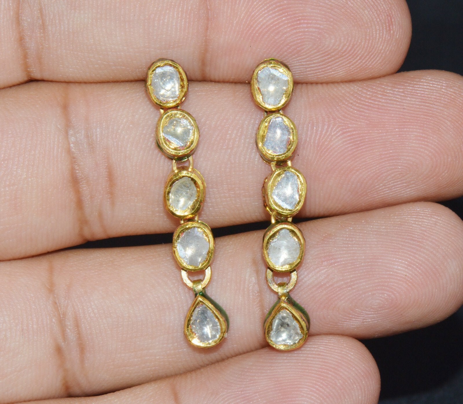 Estate 22K 18K Solid Gold 1.8CTS Diamond Enamel Earrings