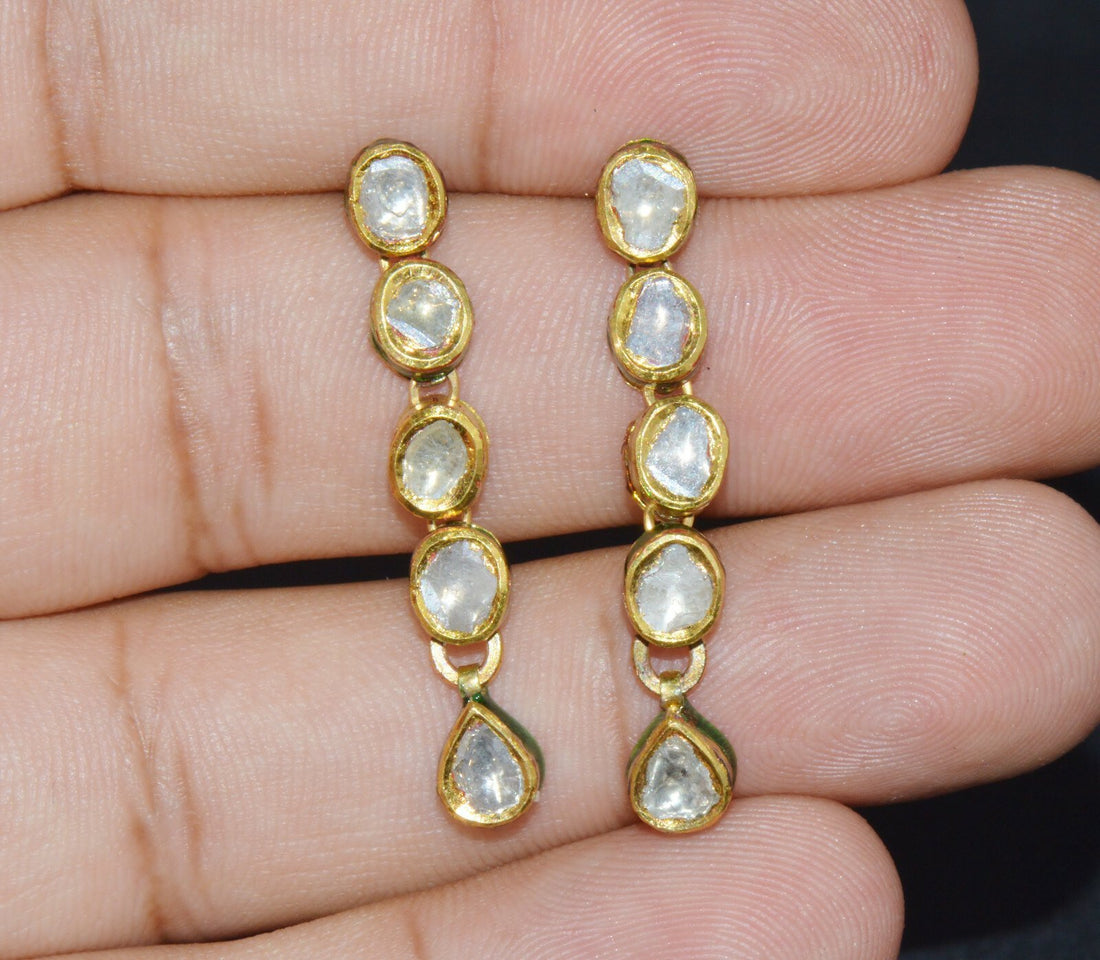 Estate 22K 18K Solid Gold 1.8CTS Diamond Enamel Earrings