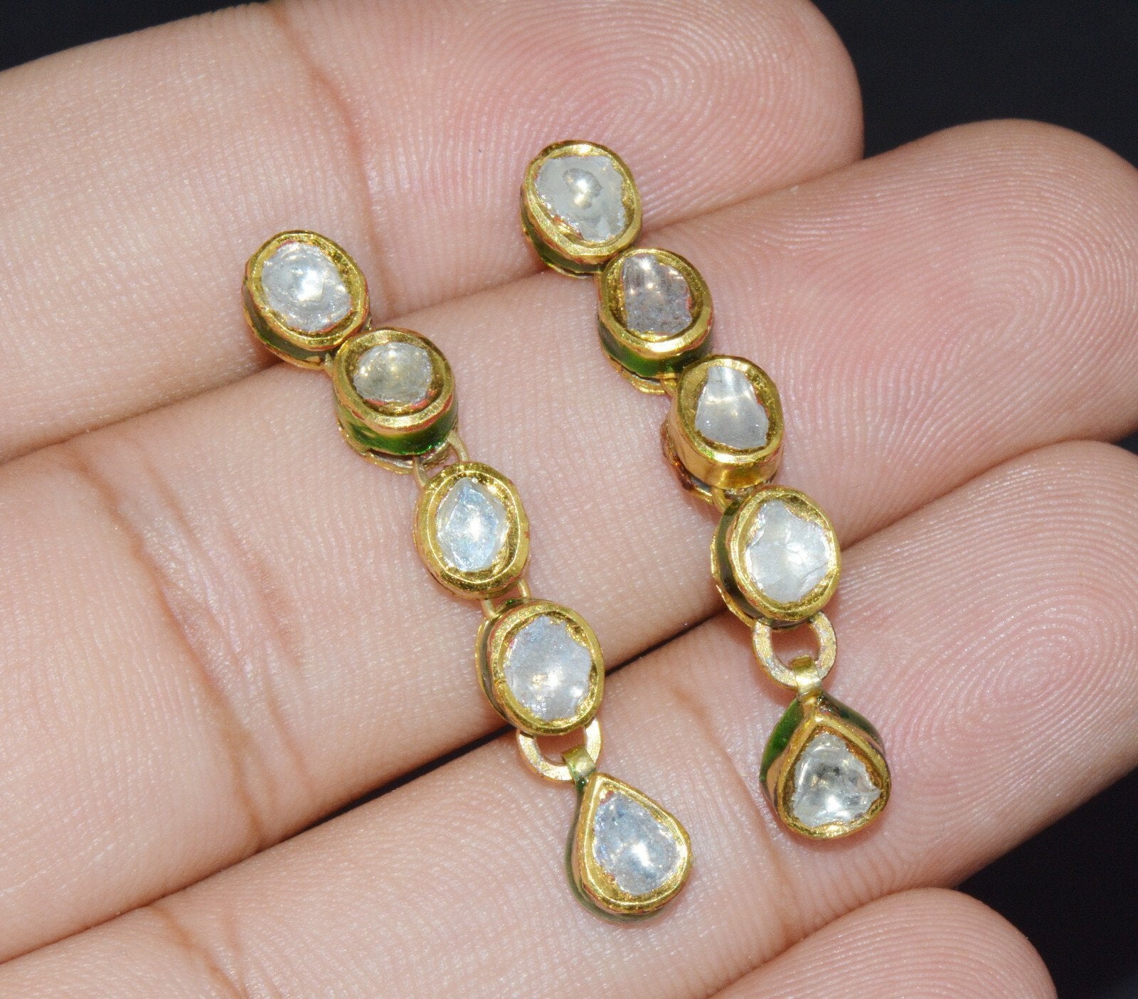 Estate 22K 18K Solid Gold 1.8CTS Diamond Enamel Earrings