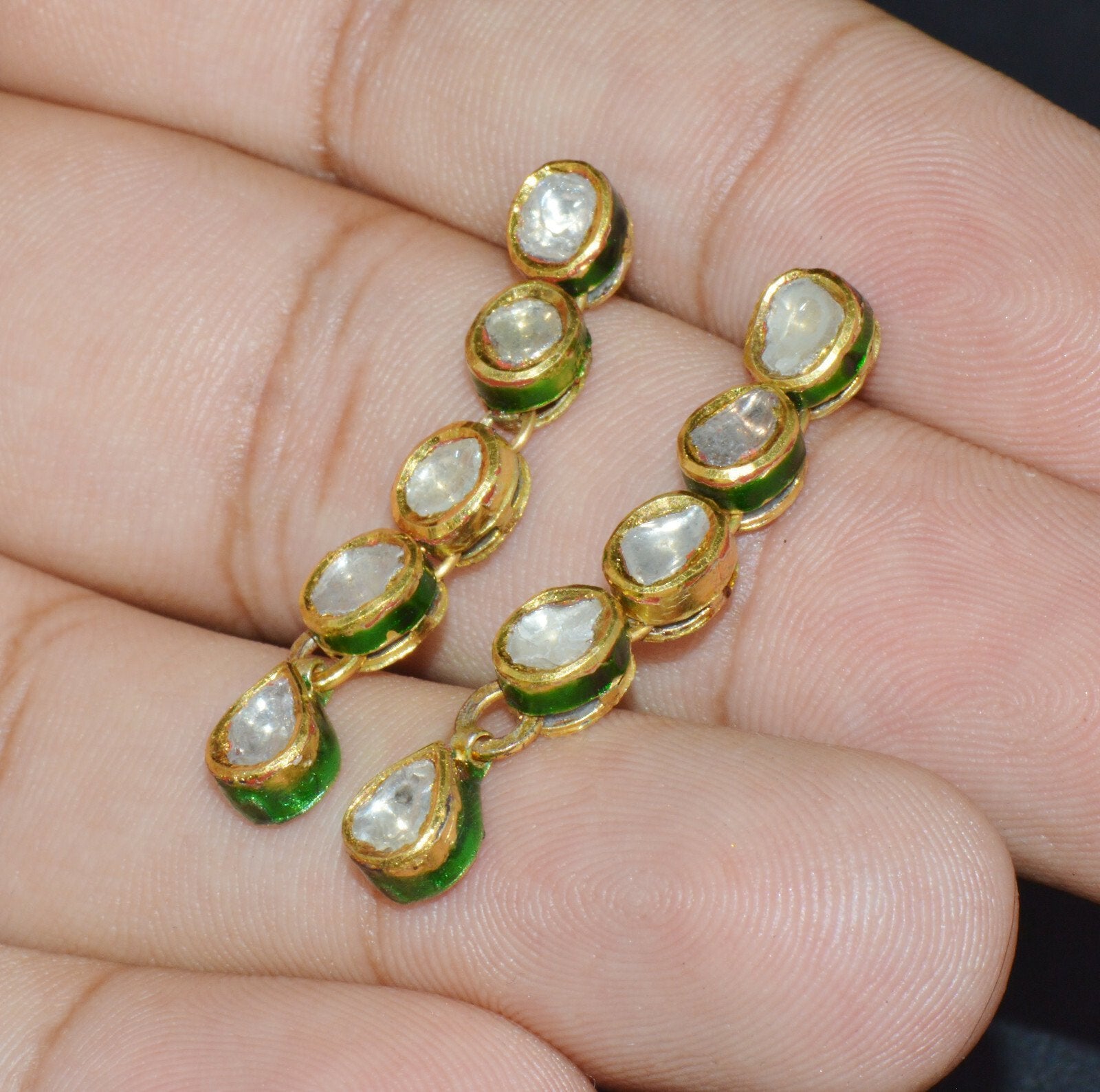 Estate 22K 18K Solid Gold 1.8CTS Diamond Enamel Earrings